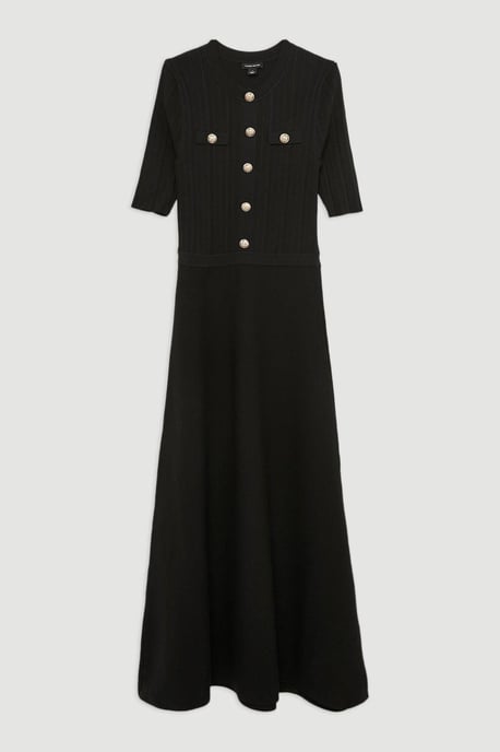 Rib Knit Military Trim Maxi Dress - Image 4
