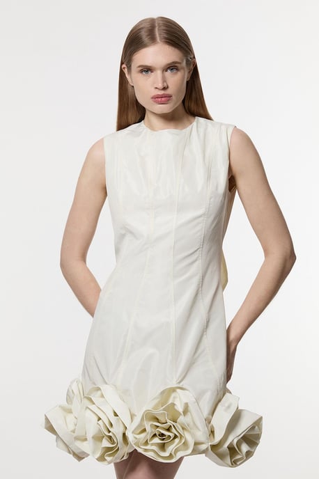 Drama Taffeta Rosette Woven Mini Dress With Bow Detail - Image 1