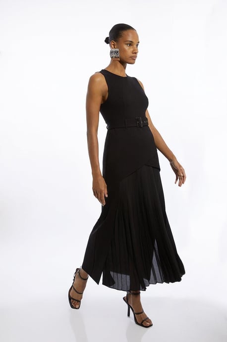 Ponte And Georgette Jersey Pleated Maxi Dress - Image 3
