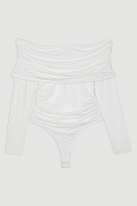 Drapey Slinky Jersey Bardot Long Sleeve Bodysuit - Image 4