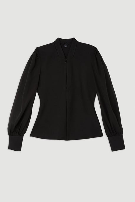 Bandage Figure Form Zip Detail Chiffon Sleeve Knit Top - Image 4