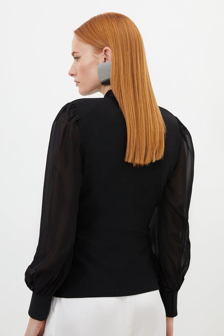 Bandage Figure Form Zip Detail Chiffon Sleeve Knit Top - Image 5