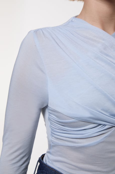 Premium Tencel Jersey Wrap Detail Long Sleeve Top - Image 2