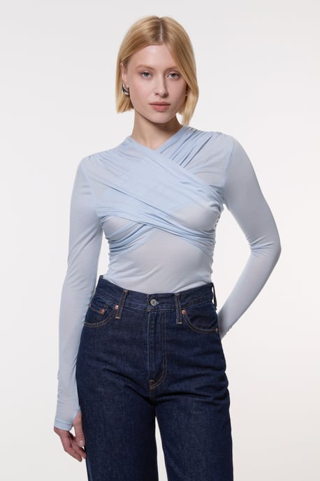 Premium Tencel Jersey Wrap Detail Long Sleeve Top - Image 3