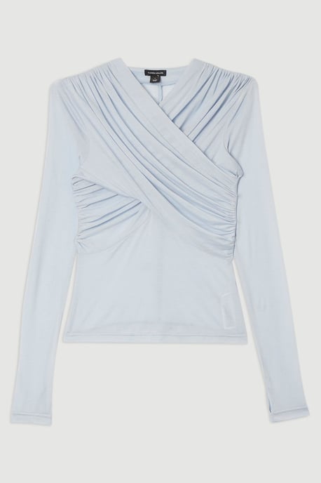 Premium Tencel Jersey Wrap Detail Long Sleeve Top - Image 4