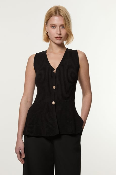Ribbed Cotton Knitted Waistcoat - Image 1