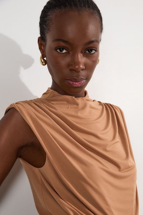 Jersey Crepe High Neck Ruched Bodysuit - Image 2