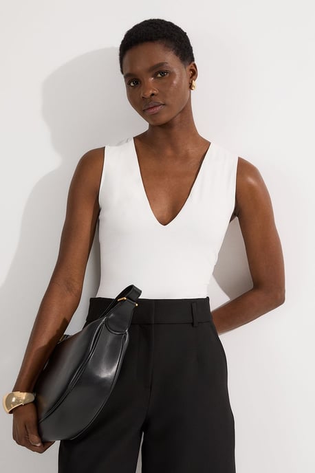 Stretch Cotton Plunge Neck Jersey Bodysuit - Image 1