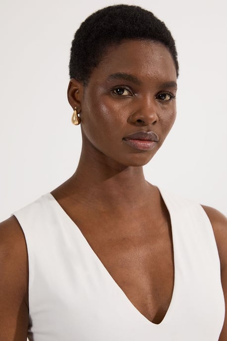 Stretch Cotton Plunge Neck Jersey Bodysuit - Image 2