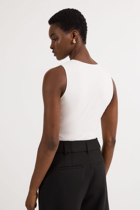 Stretch Cotton Plunge Neck Jersey Bodysuit - Image 5