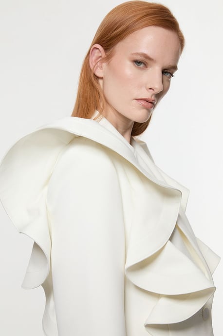Drama Ruffle Tailored Single Breasted Cropped Blazer - Image 1