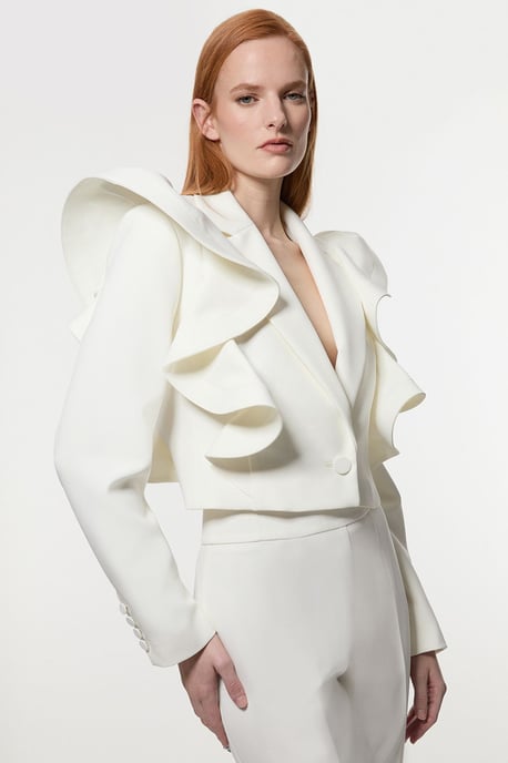 Drama Ruffle Tailored Single Breasted Cropped Blazer - Image 2