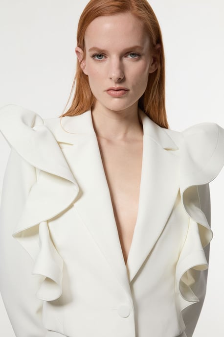 Drama Ruffle Tailored Single Breasted Cropped Blazer - Image 3