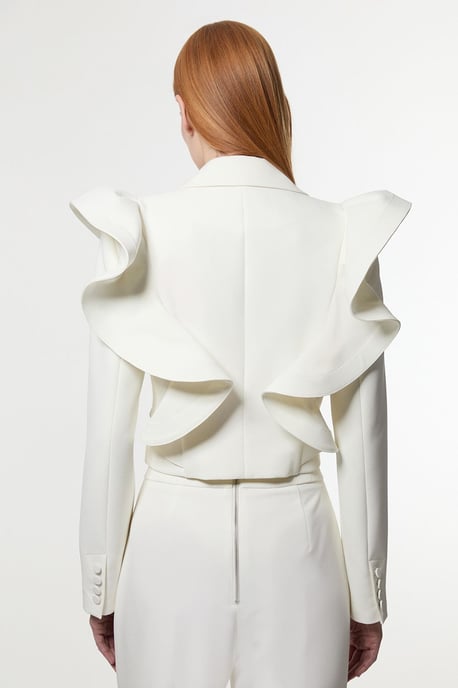 Drama Ruffle Tailored Single Breasted Cropped Blazer - Image 6