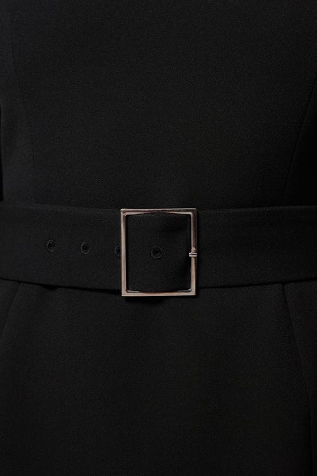 Tailored Structured Crepe Roll Neck Pencil Midi Dress - Image 3