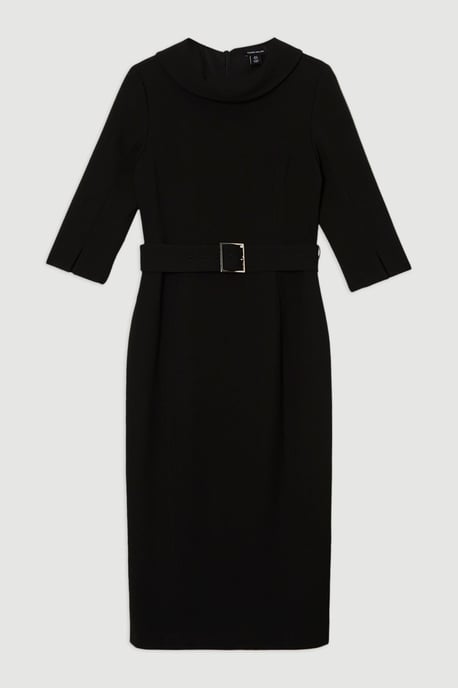 Tailored Structured Crepe Roll Neck Pencil Midi Dress - Image 4
