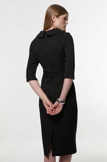 Tailored Structured Crepe Roll Neck Pencil Midi Dress - Image 5