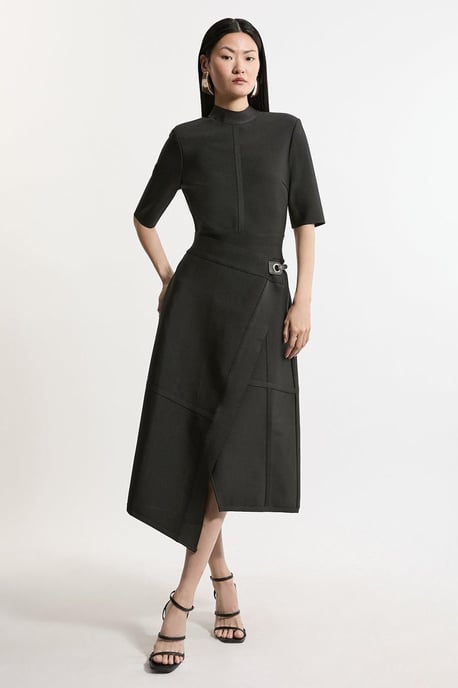 Figure Form Bandage Asymmetric Knit Midi Dress - Image 1