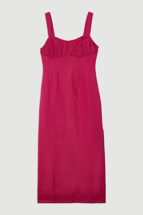 Viscose Linen Ruched Detail Strappy Woven Midi Dress - Image 4