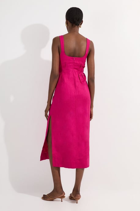 Viscose Linen Ruched Detail Strappy Woven Midi Dress - Image 5
