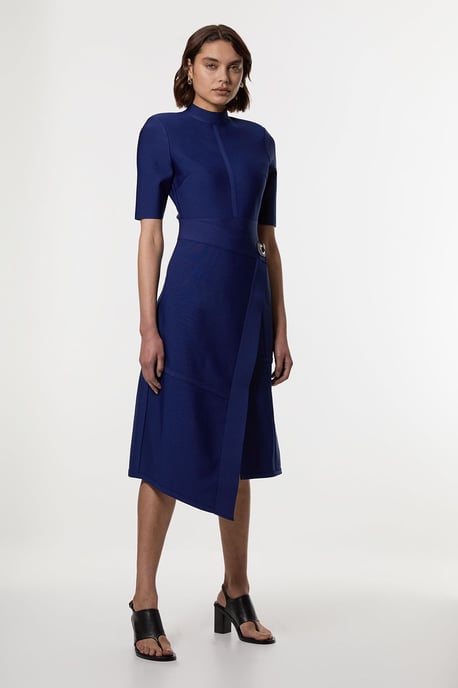 Figure Form Bandage Asymmetric Knit Midi Dress - Image 2