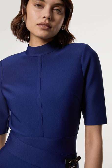 Figure Form Bandage Asymmetric Knit Midi Dress - Image 3