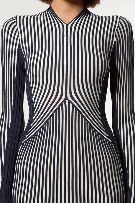 Stripe Fitted Long Sleeve Knitted Midi Dress - Image 2