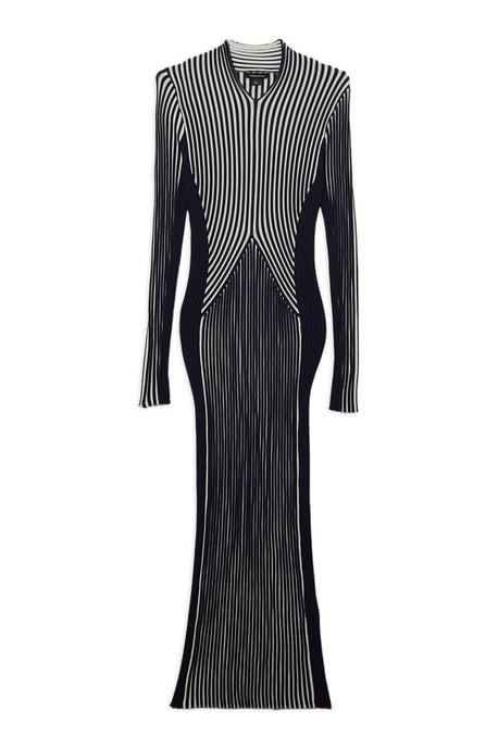 Stripe Fitted Long Sleeve Knitted Midi Dress - Image 4