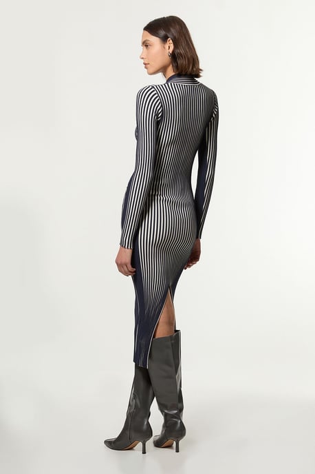 Stripe Fitted Long Sleeve Knitted Midi Dress - Image 5