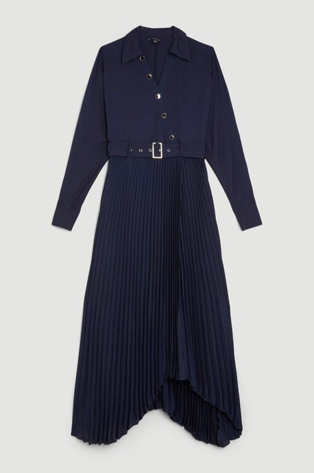 Jersey And Georgette Mix Belted Pleat Midi Dress - Image 4