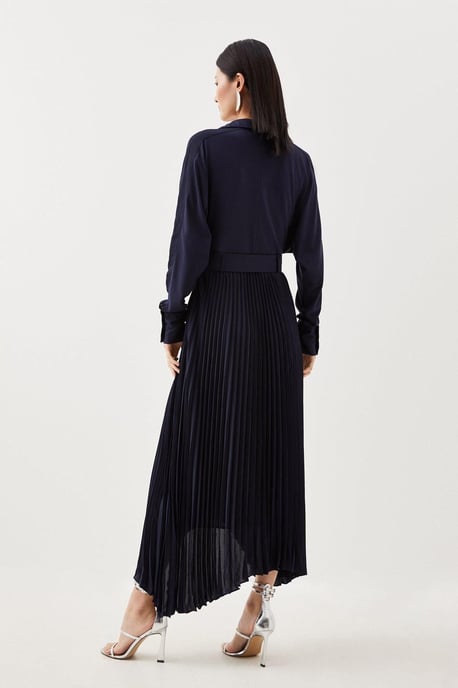 Jersey And Georgette Mix Belted Pleat Midi Dress - Image 5