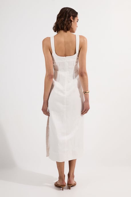 Viscose Linen Ruched Detail Strappy Woven Midi Dress - Image 4