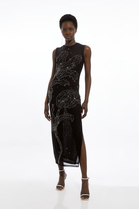Placed Embellished Floral Mesh Jersey Midi Dress - Image 1