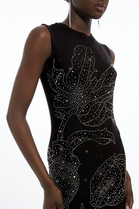 Placed Embellished Floral Mesh Jersey Midi Dress - Image 3