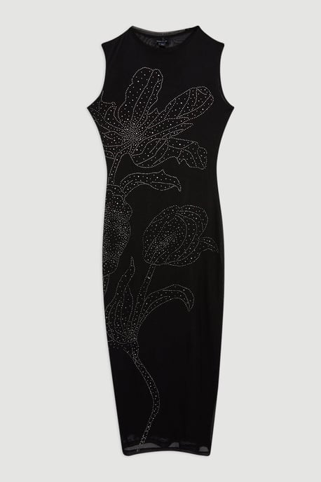 Placed Embellished Floral Mesh Jersey Midi Dress - Image 4
