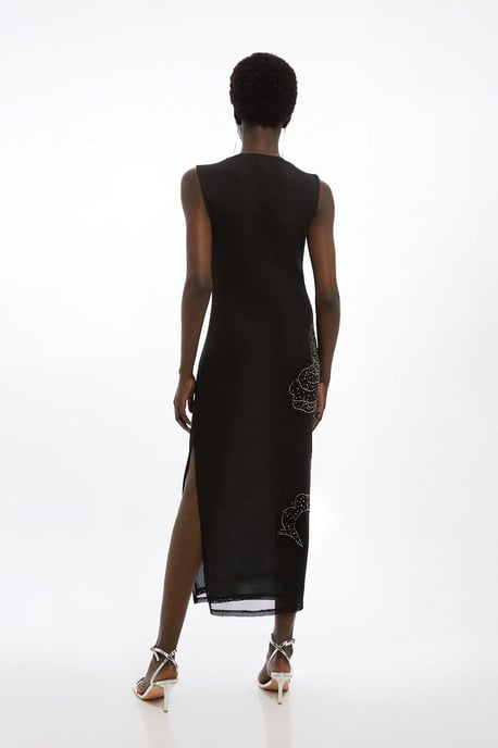 Placed Embellished Floral Mesh Jersey Midi Dress - Image 5