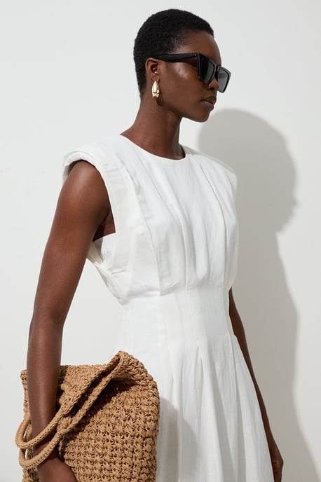 Viscose Linen Woven Pintuck Midi Dress - Image 1