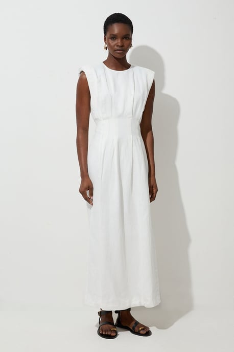 Viscose Linen Woven Pintuck Midi Dress - Image 3