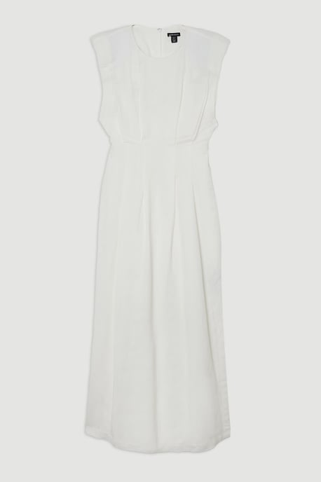 Viscose Linen Woven Pintuck Midi Dress - Image 4