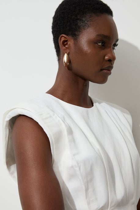 Viscose Linen Woven Pintuck Midi Dress - Image 5