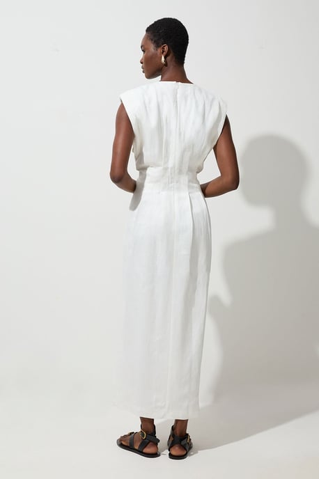 Viscose Linen Woven Pintuck Midi Dress - Image 6