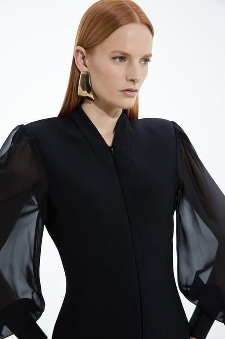 Bandage Figure Form Zip Detail Chiffon Sleeve Knit Dress - Image 2