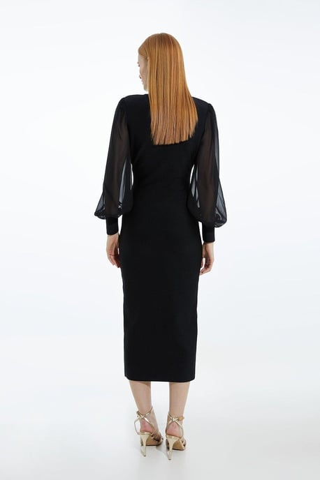 Bandage Figure Form Zip Detail Chiffon Sleeve Knit Dress - Image 5