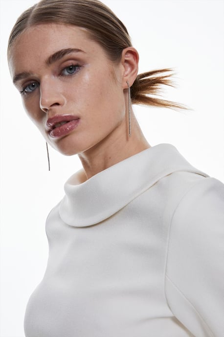 Tailored Structured Crepe Roll Neck Pencil Midi Dress - Image 3