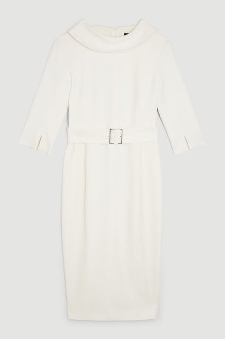 Tailored Structured Crepe Roll Neck Pencil Midi Dress - Image 4