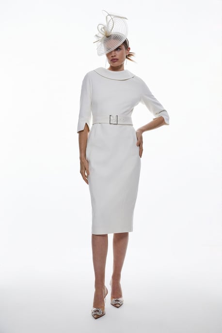 Tailored Structured Crepe Roll Neck Pencil Midi Dress - Image 5