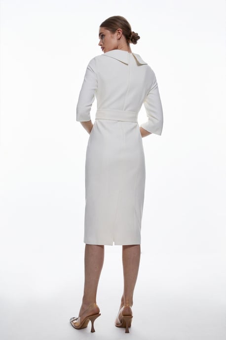 Tailored Structured Crepe Roll Neck Pencil Midi Dress - Image 6