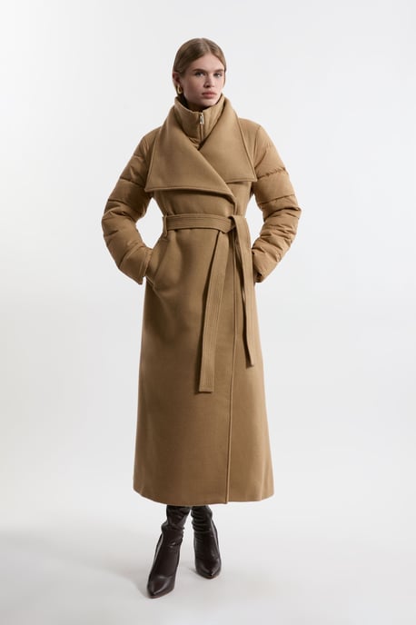 Wool Blend Hybrid Puffer Belted Midi Coat - Image 1