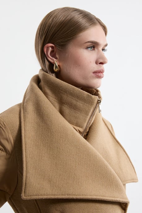 Wool Blend Hybrid Puffer Belted Midi Coat - Image 2