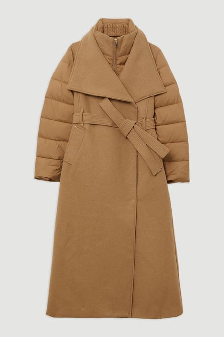Wool Blend Hybrid Puffer Belted Midi Coat - Image 4